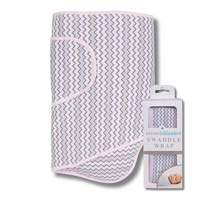 Miracle Blanket Swaddle Wrap – Help Your Newborn Sleep Longer – Soft & Secure Sleep Sack for Infants – Easy-to-Use Swaddling Blanket for a Calm Baby (Pink & Gray Chevron)