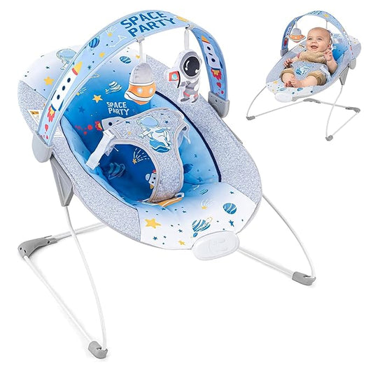 Baby Bouncer Soothing Infant Seat, Portable Baby Bouncer with Music Foldable Indoor & Outdoor Use for Baby 0-6 Months 6-20 lbs,Blue