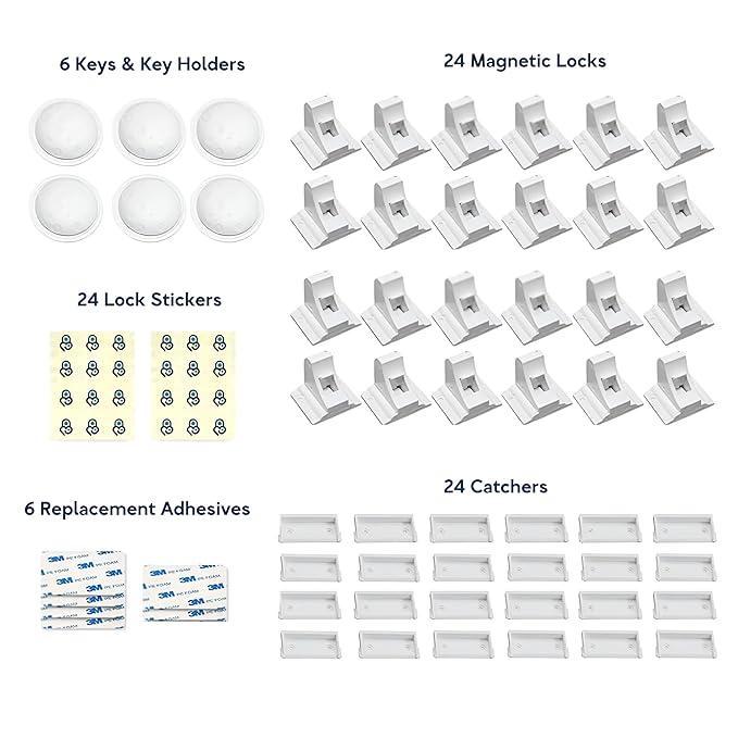Baby Proof Me 24-Pack Magnetic Cabinet Locks, Baby Proofing Child Safety Locks with 6 Keys, No-Drill 3M Adhesive for Cabinets & Drawers