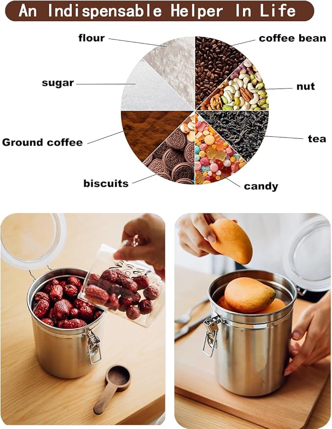 Walktosun Stainless Steel Food Container with Clear Lids Airtight Container Stackable Small Canisters Kitchen Pantry Storage for Cereal, Snacks, Candy, Herbs, Spices, Sugar, Tea (1.8L Silver-2)