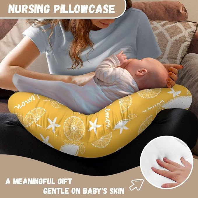 Orange Nursing Pillow Cover，Ultra Soft and Cozy Nursing Pillow Slipcovers for Breastfeeding and Bottle Feeding, Snug Fits for Bopy Pillow, Choice for Mom Lemon Print(Cover Only)