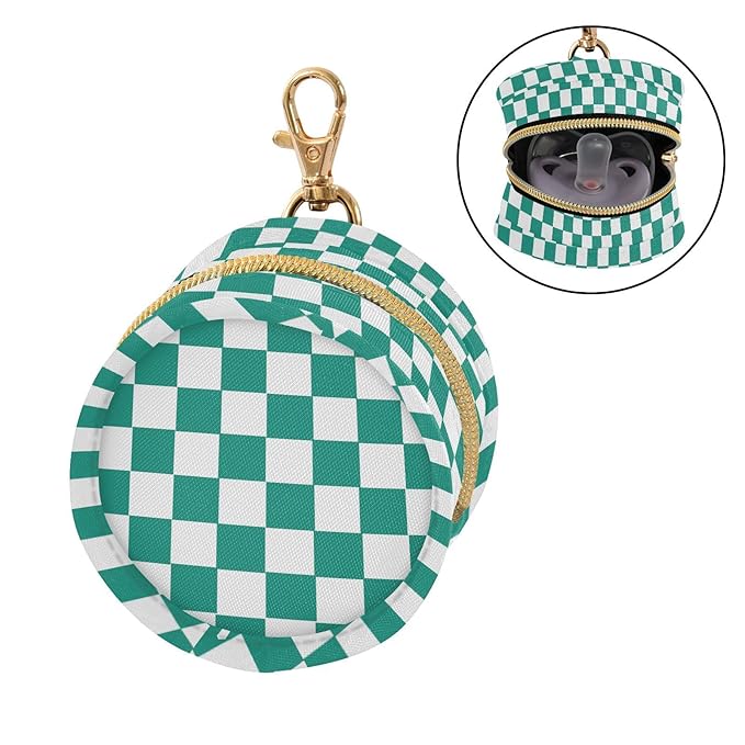 Checkered Plaid Green Pattern Pacifier Holder Case with Metal Clip Portable Pacifier Box for Newborn Baby
