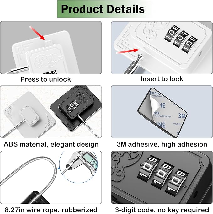 4 Pack Refrigerator Lock Set, Child Proof Cabinet Locks for Refrigerators, Drawers, Closets, Windows (Black+White)