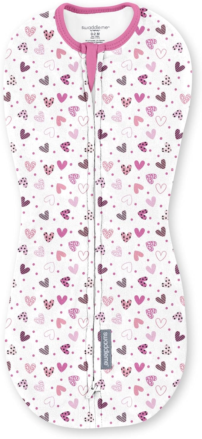 SwaddleMe by Ingenuity Compression Baby Swaddle Pod, Two-Way Zipper for Easy Diaper Changes, Improves Sleep & Calms Startle Reflex, 0-2 Months, 1.0 TOG, 2-Pack - I Heart You