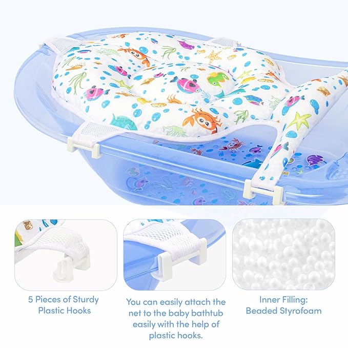 Multifunctional Baby Bath Net With Cushion - Adjustable, 5 Point Seat Support, Bath Sling, Newborn To 2 Years Age (Bathtub Is Not Included) (1 Pack)
