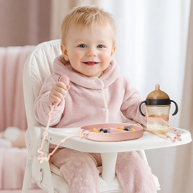 Andy Bear Silicone Plates for Babies with Suction Divided Baby Spoons Silicone Baby Toy Straps All-in-one Plates Silicone Placemat for Babies Toddlers Attachable Tethers & Built-in Suction Cups-Sage
