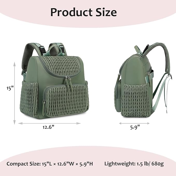 LORADI Diaper Bag Backpack, Baby Shower Gifts, Sage | Stroller Clips, Insulated Pockets, Water-resistant, Easy to Clean, Durable