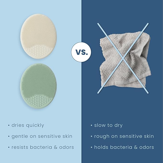 S&T INC. Exfoliating and Massaging Cradle Cap Bath Brushes for Baby, Silicone - 2 Inch x 2.5 Inch, Sage Green & Cream, 2 Pack