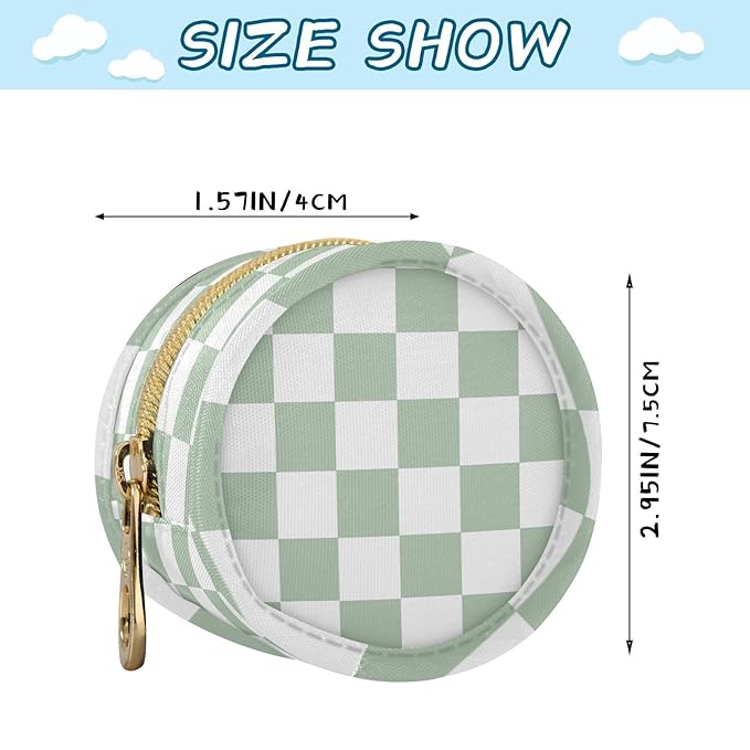 Pacifier Holder with Clip Pacifier Case for Diaper Bag Round Baby Pacifier Pouch Box Bag Portable Checkered White and Green