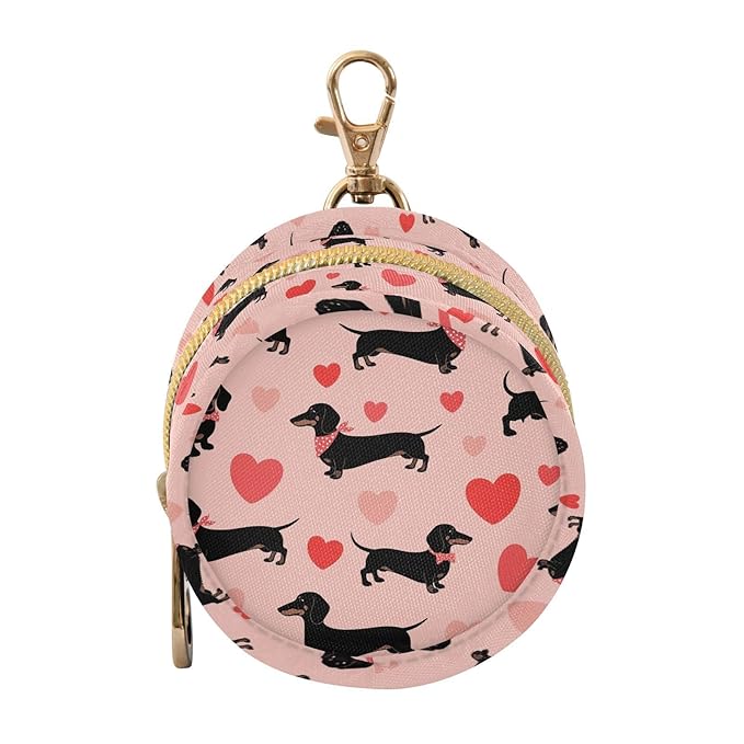 Dachshund Dog Hearts Pink Pattern Pacifier Holder Case with Metal Clip Portable Pacifier Cover Pouch for Newborn Boys Girls