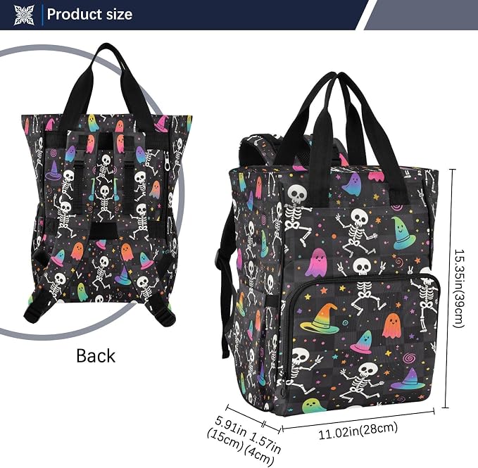 Skull Beige Peonies Diaper Bag Insul Bottles Stroller Straps