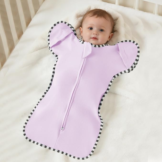 Soft Cotton Swaddle Blanket, Arms Up Baby Sleep Sack, Wearable Sleep Bag for Boys Girls (Purple + Light Khaki, S(0-3 Months))