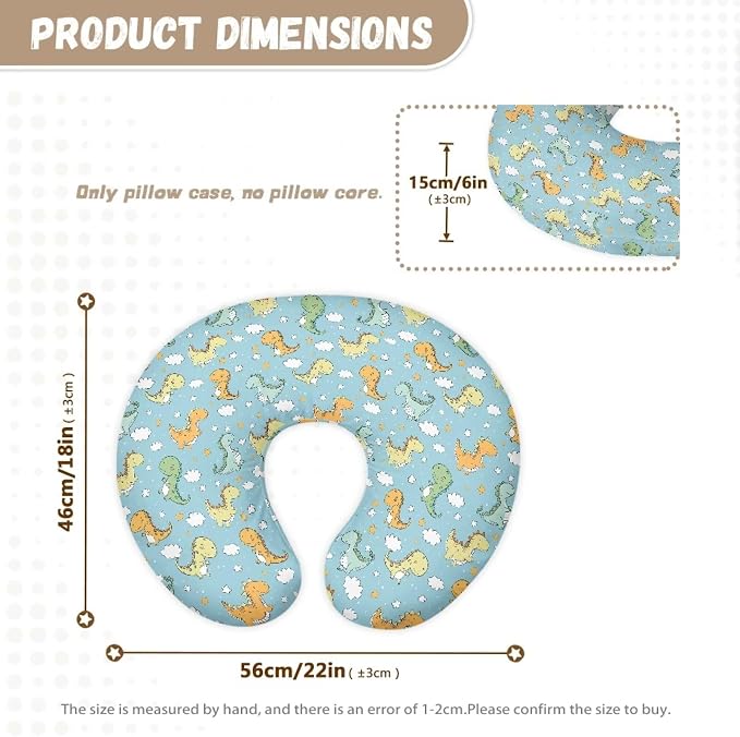 Cartoon Dino Nursing Pillow Covers Breastfeeding Pillow Slipcover for Newborn Soft Nursing Pillow Case Skin-Friendly U-Shaped Hidden Zipper Design