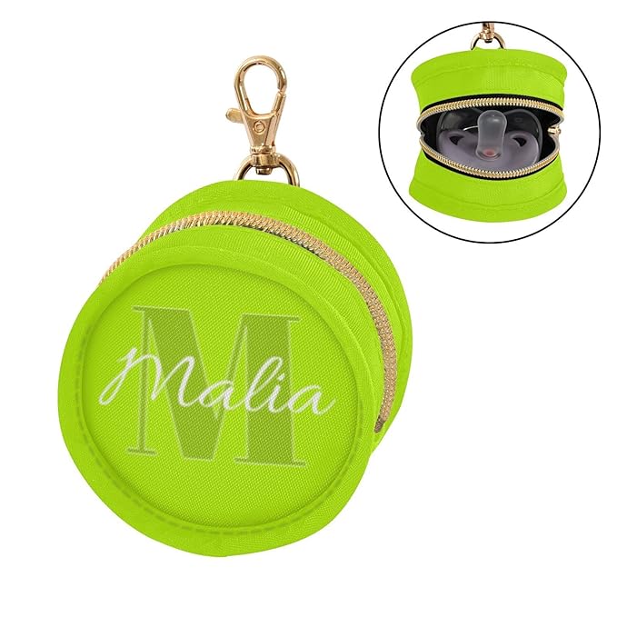 Custom Fluorescent Green Pacifier Holder Case for Diaper Bag Personalized Portable Travel Pacifier Storage Case with Clip Newborn Baby Pouch for Baby Boys Girls Purse Outdoor