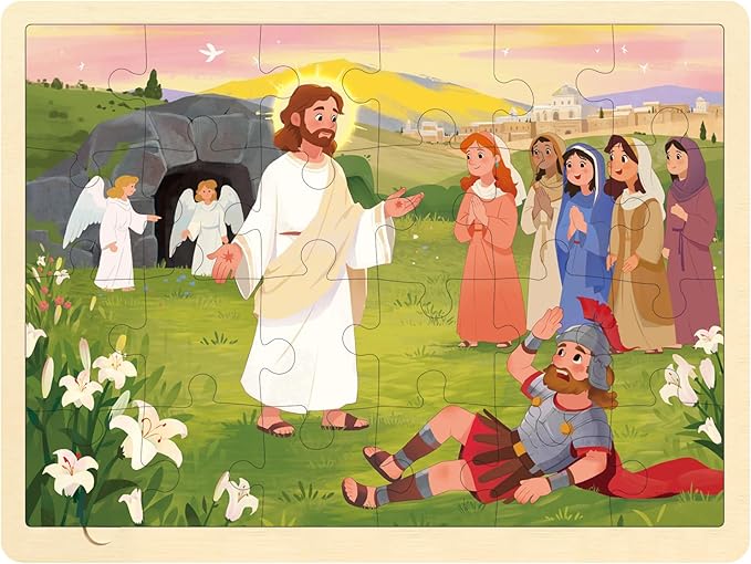 Easter Puzzle for Kids, 24 Piece Puzzles for Kids Ages 3-5 Jesus Resurrection, Bible Themed Wooden Jigsaw Puzzles for Toddlers 3 Year Old, Christian Religious Easter Gifts for Kid