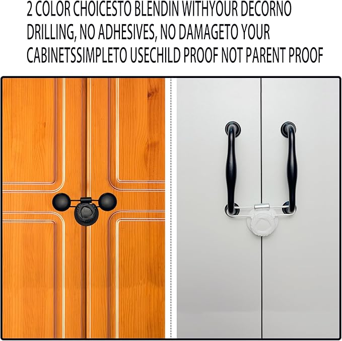Baby Proof Cabinet Locks, 5 Pack Adjustable Child Safety Locks for Cabinets, Drawers & French Doors, No Adhesive, Reusable Childproof Locks for Kitchen and Bathroom (Black)