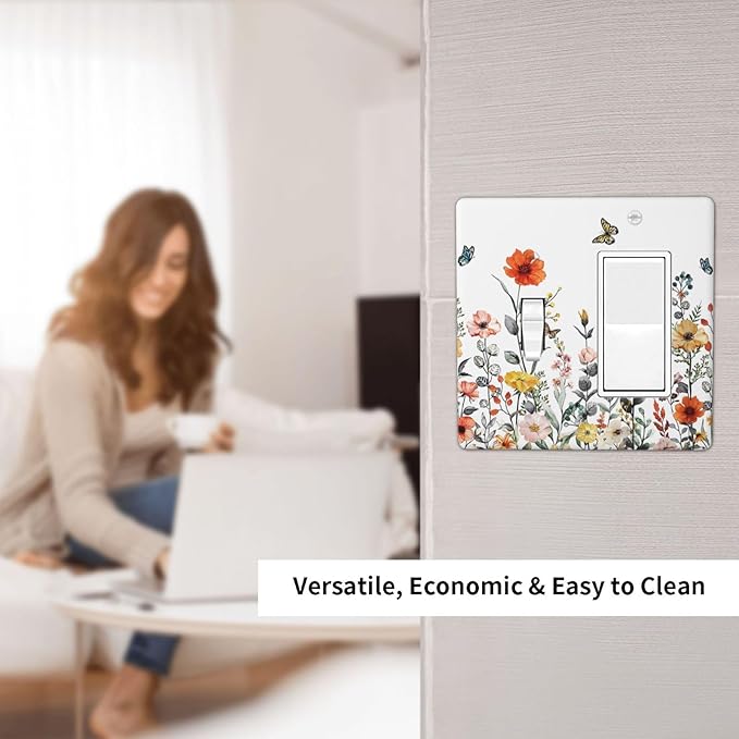 Colorful Butterfly Blossom Flower Floral 2 Gang Single Toggle/Decorator Combination Light Switch Cover Decorative Combo 1-Toggle/1-GFCI/Rocker Wall Plate Cover