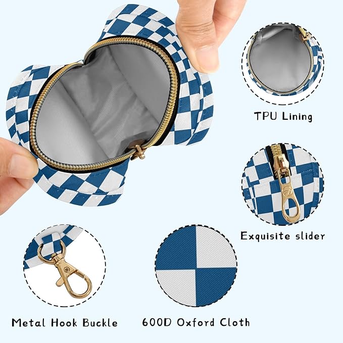 Checkered Plaid Dark Blue Pattern Pacifier Holder Case with Metal Clip Portable Pacifier Cover for Travel