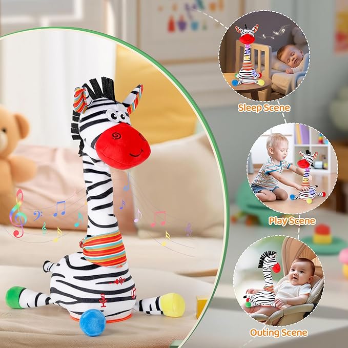 Dancing Talking Zebra Toy, Stuffed Animal Baby Toy Repeating What You Say, Easter Toys for Kids Glowing Musical Electronic Zebra with Striped Plush Gifts for Toddlers 1-3 Years Old