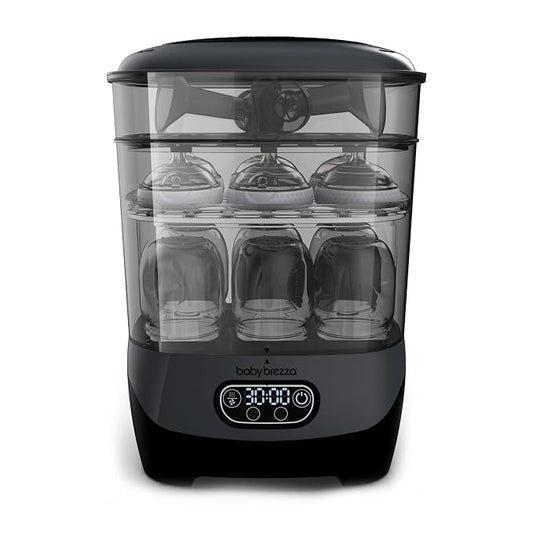 Baby Brezza Bottle Sterilizer and Dryer Advanced – 33% Faster - Largest Capacity Steam Sanitizer - Universal Sterilization Machine for All Bottles + Pump Parts - HEPA Air Filter, Charcoal