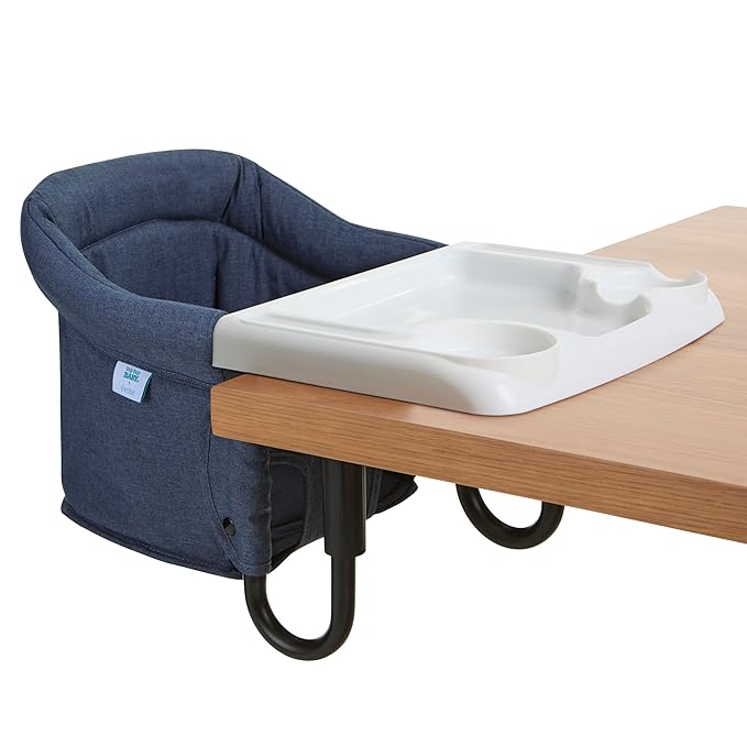 Evolur Clamp-On Comfort Table Chair, Portable Clip-On High Chair for Babies & Toddlers (6??6 Months), Removable Washable Seat Cover, Dishwasher-Safe Tray, Foldable Design with Carry Bag ??Navy