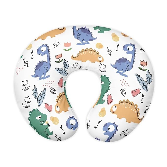 Cartoon Dinosaur Breastfeeding Pillow Cover for Boys Girls Durable Skin-Friendly Fabric Newborn Nursing Pillow Replacement Case with Hidden Zipper