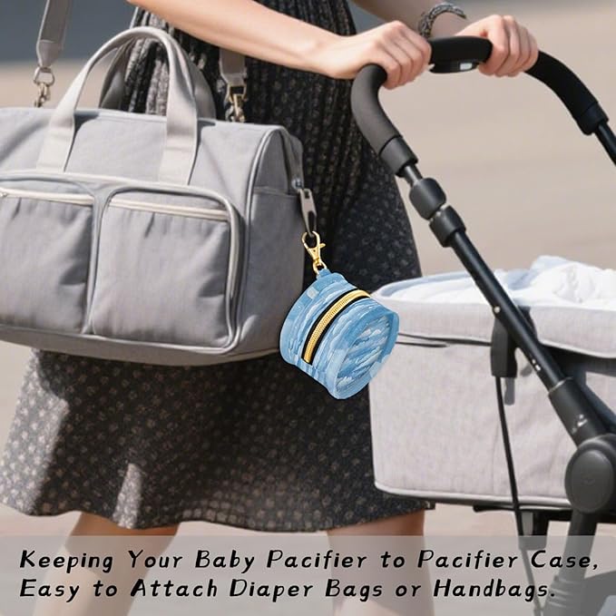 Pacifier Holder with Clip Pacifier Case for Diaper Bag Round Baby Pacifier Pouch Box Bag Portable Blue Gradient Cloud and Stars
