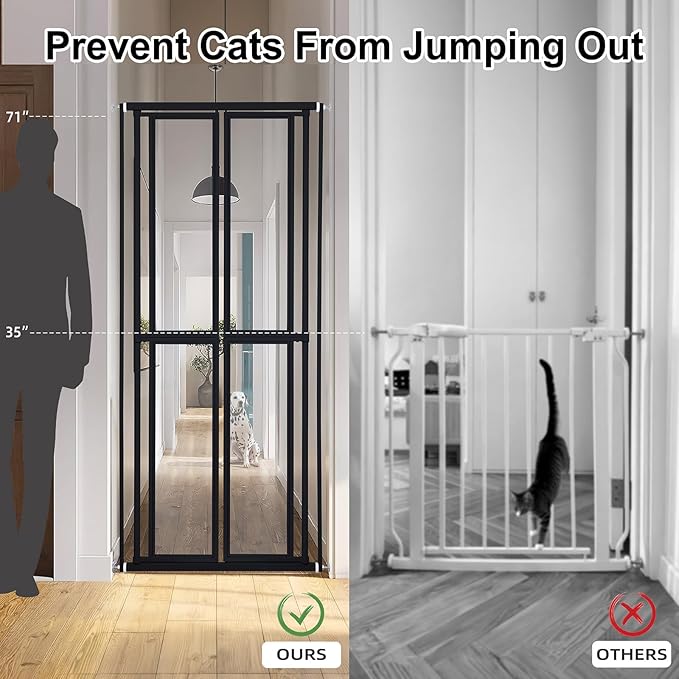 Extra Tall Cat Gate for Doorway – 73“ Pressure-Mounted Transparent Cat Gate for Pets, Fits 31.5”-35" Width, No Wall Drilling, Ideal for Stairs, Hallway, Indoor Safety Barrier
