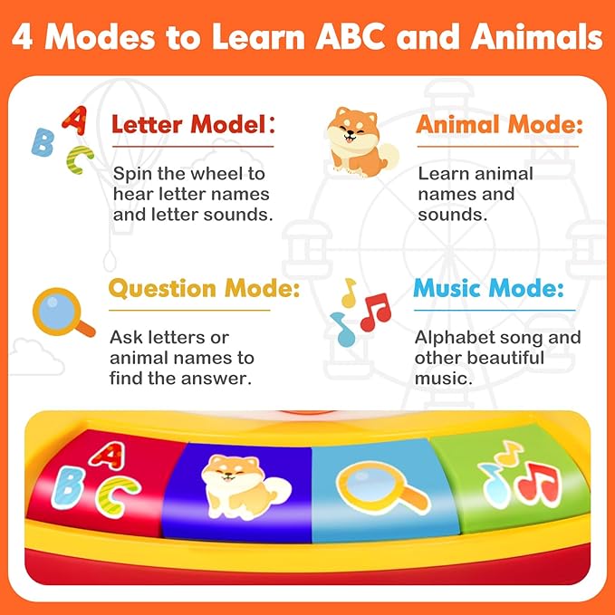 Learning Toys for 1 2 3 Year Old Boy Girl, Spin and Sing Alphabet Zoo with Sounds for Toddler 1-3, Educational Development Toy for Kid, Christmas Birthday Gifts for Baby 12-18 Months+