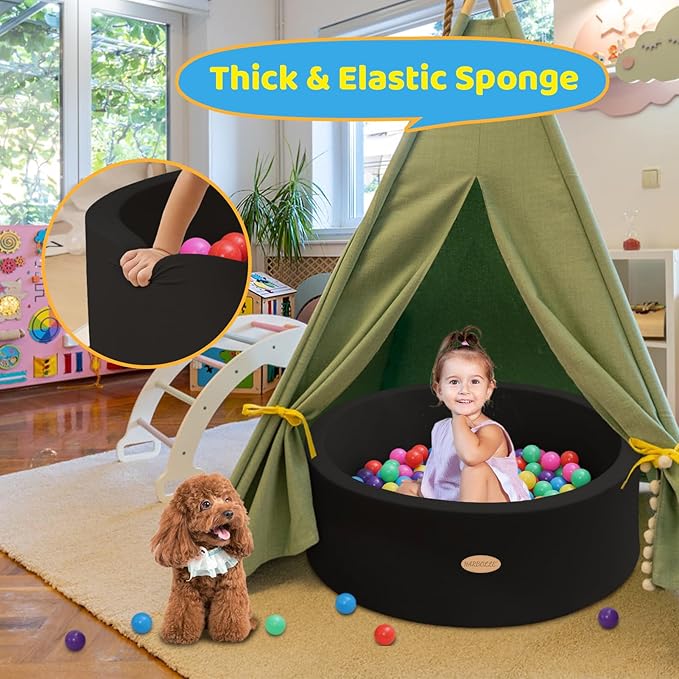 HARBOLLE Baby Ball Pit 35.4" Soft Round Memory Foam Ball Pits NOT Included Balls Indoor Outdoor Playpen for Babies Toddlers Kids Great Gift for Girls Boys, Black