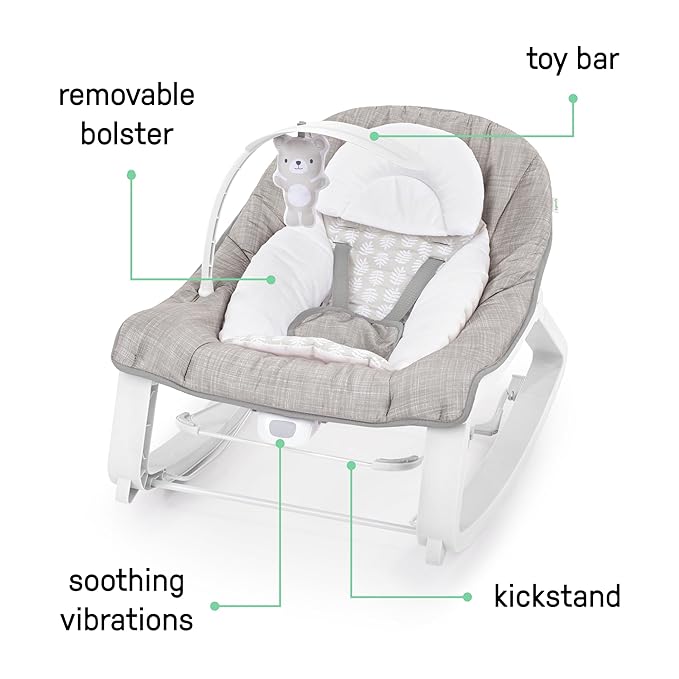 Ingenuity Keep Cozy 3-in-1 Grow with Me Vibrating Baby Bouncer Seat & Infant to Toddler Rocker, 0-30 Months Up to 40 lbs (Linden)