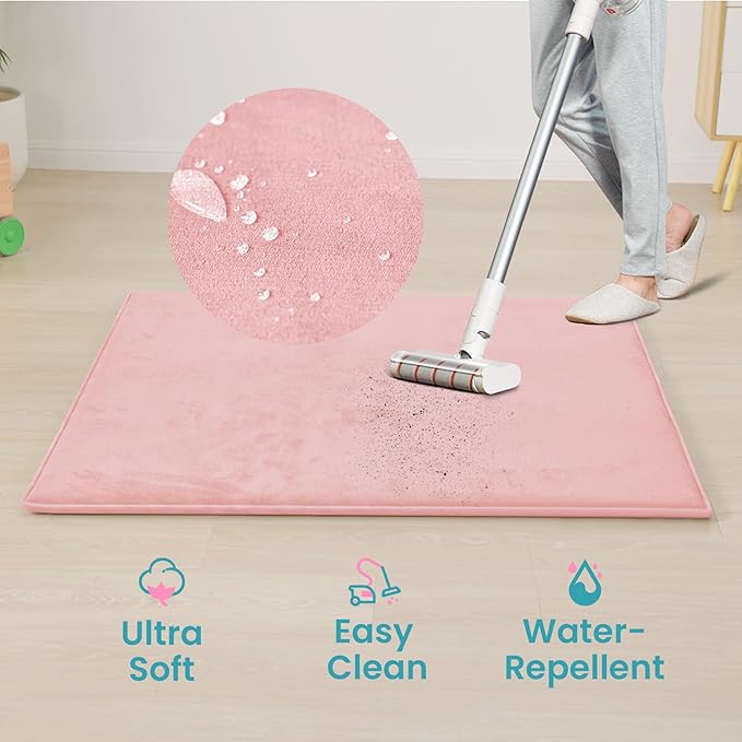 Huloo Sleep Extra Large 79"×158" Baby Play Mat for Floor,1.3" Thick Elasti Foam Playroom Mat for Toddler,Infant,Kids,Ultra Soft Velvet Classroom Rug,Non Slip Backing Safe for Crawling&Tummy Time（Pink）