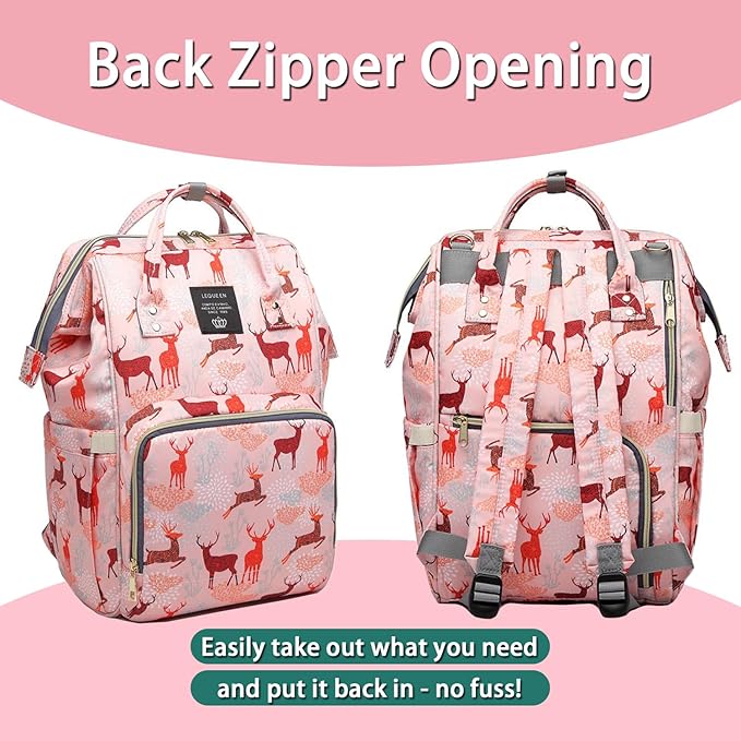 Diaper Bag Backpack for Mom Dad, Maternity Changing Bag Diaper Backpack with Stroller Straps(deer pink)