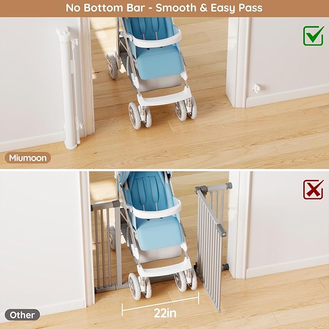 Miumoon One-Hand Operation Retractable Baby Gates, 71 inch Retractable Gate with Reinforced Strip Design to Prevent Crawling Through, 6 FT Retractable Dog Gate for Stairs, Doorways, Hallways