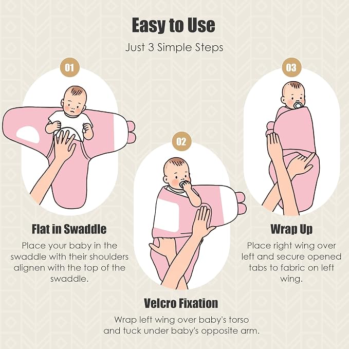 SWEET DOLPHIN 3-Pack Baby Swaddle Sleep Sacks - Newborn Swaddle Blanket with Soft Cotton - Ergonomic Wrap for Boys and Girls, 0-3 Months, Pink