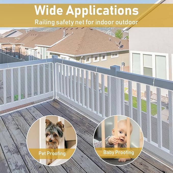 2 Pack Banister Guard for Baby 10ft x 2.6ft Child Safety Net Balcony Stair Railing Proof Mesh for Kids, Toys, Pets, White