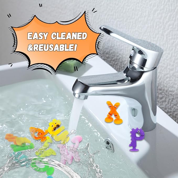 Suction Bath Toys for Kids, 41 Pcs Silicone Bathtub Suction Cup Toys, Travel Sensory Window Building Toys for Toddlers Boys Girls 3 4 5 6 Year Old