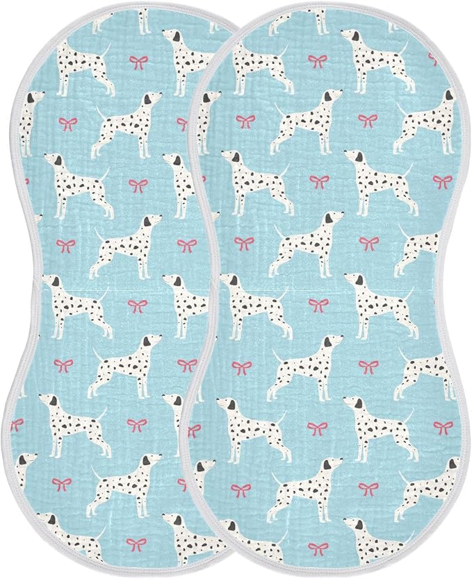 Cute Dalmatian Dog Muslin Burp Cloths for Baby Boys and Girls - 2-Pack Ultra Absorbent Muslin Washcloths, Newborn Towel, Milk Spit Up Rags, Burp Cloth Bibs, 22 x 11 Inch