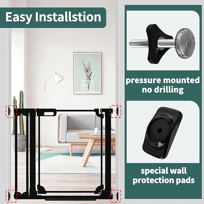 AiWMGL Clear Baby Gate for Stairs,48.42-57.08" Wide, Auto Close Acrylic Pet Gate, Pressure Mounted Clear Dog gate for Doorways, Safety Baby Gate, Indoor, Hallway, Kitchen,Black