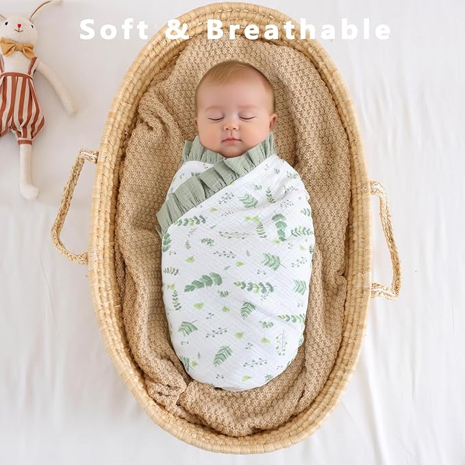 Flounce Muslin Baby Blanket - Cotton Quilt Blankets for Toddlers - Reversible Nursery Crib Blanket for Baby Boys and Girls 36"x40" (Green)