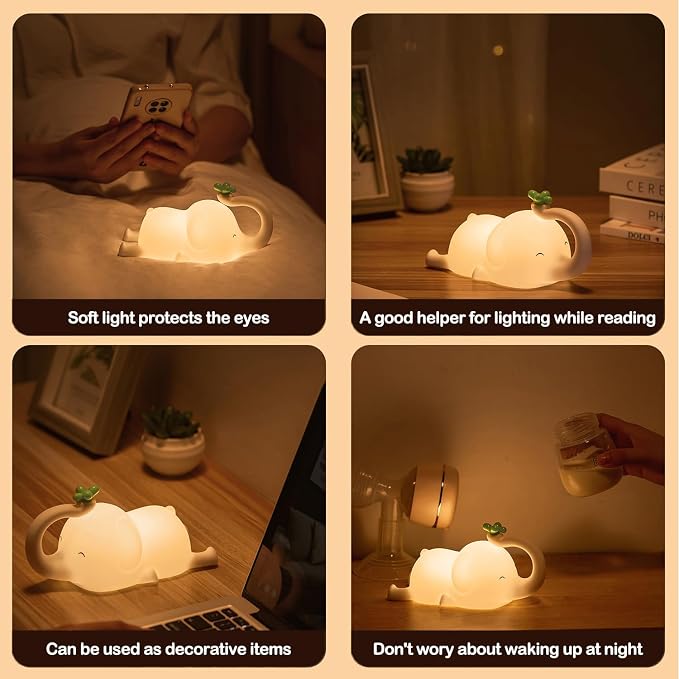 S NMT Cute Elephant Silicone Night Light LED Novelty Lamp 3 Level Dimmable Nursery Nightlight USB Rechargeable Timing Sleeping Lamp for Baby Kids Decor