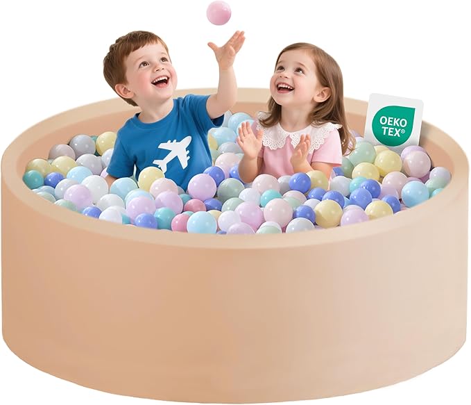 Zedachica Ball Pit for Toddlers 47.24''x15.75'' Baby Ball Pit Soft Memory Foam Pit Round Lagre Kids Ball Pool Indoor and Outdoor Game Kids Play Ball Pool Ideal Gift for Children (Beige, NO Balls)