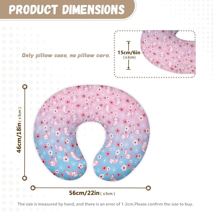 Axolotl Cherry Blossom Newborn Nursing Pillow Cover with Hidden Zipper Comfortable Stain Resistant Breastfeeding and Bottle Feeding Pillow Cover for Boys Girls
