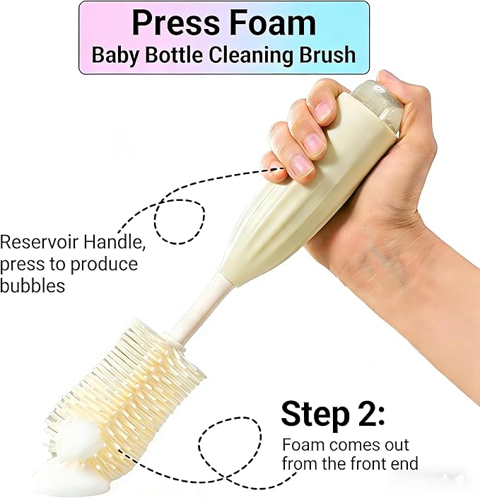 All-in-One Press-to-Foam Silicone Baby Bottle Cleaning Kit with Bottle Brush, Nipple/Straw Brushes, Tabletop Dring Rack, BPA Free for Baby Bottles, Breast Pumps,Small Appliances,Travel-Friendly
