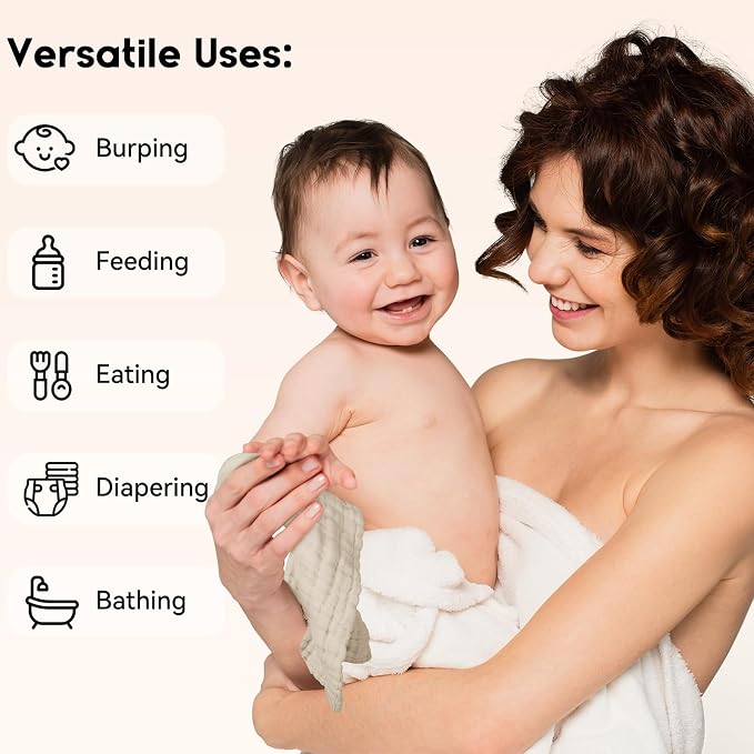 Unnivoll Muslin Burp Cloths Baby 12''X12'', Baby Washcloths 6 Pack, 100% Cotton Baby Wash Cloths Absorbent and Soft for Newborn Infants Kids Boys Girls - Apricot Green Sapphire Blue