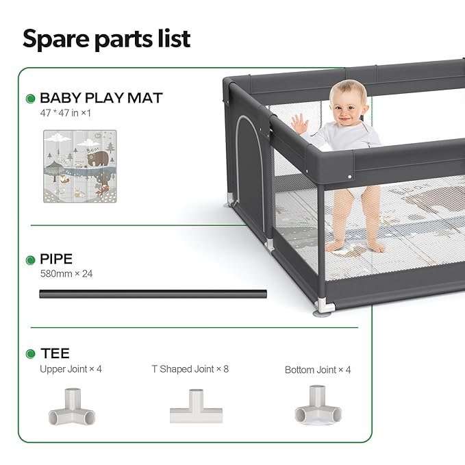 Fodoss Baby Playpen with Mat, Small Play Pen(47x47inch), for Babies and Toddlers, Pen Apartment, Yard Baby, Fence Area Playyard Activity Center (Dark Gray)