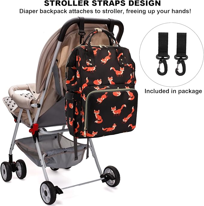 Fox Baby Diaper Bag Backpack for Women, Large Capacity Waterproof Maternity Travel Nappy Backpacks with Stroller Straps