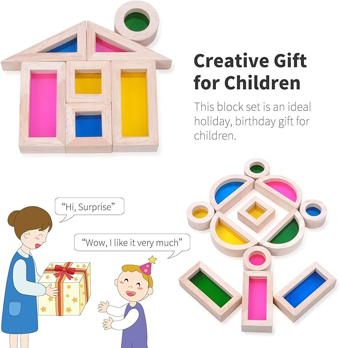 Wood Building Blocks Set 24pcs, Wooden Blocks for Toddlers, Rainbow Sensory Toys, Educational Toys, Preschool Wooden Stacking Toy for Kids