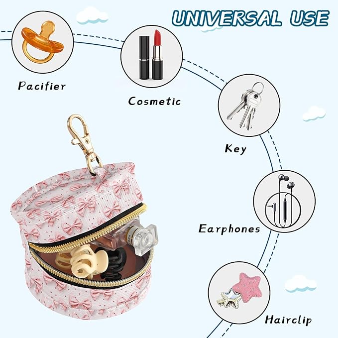 Bows Portable Baby Pacifier Holder Case with Clip for Stroller Diaper Bag Travel A113274