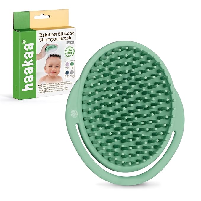 haakaa Silicone Shampoo Brush - Cradle Cap Brush Comb - Baby Hair Scrubber - Baby Bath Essentials - 1pk-Pea Green